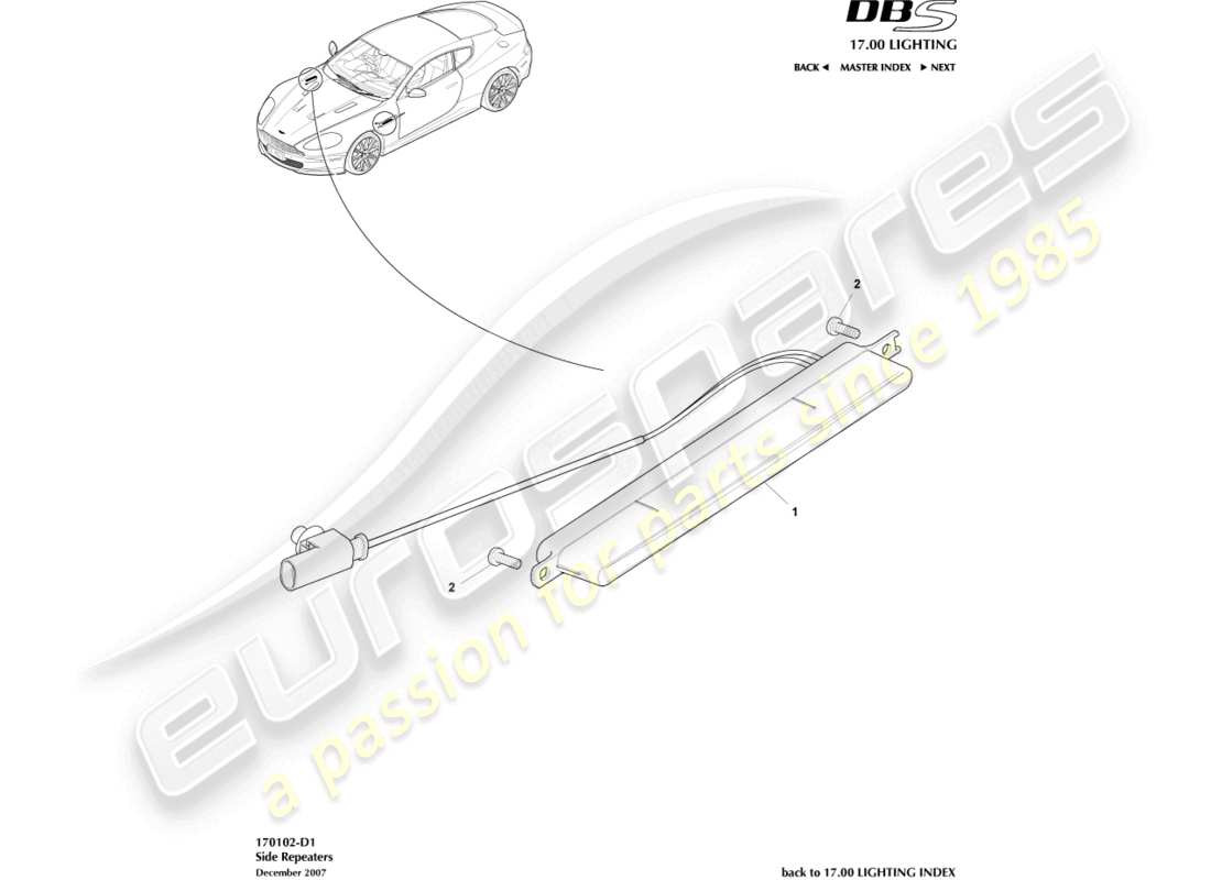 aston martin dbs (2013) side repeaters part diagram