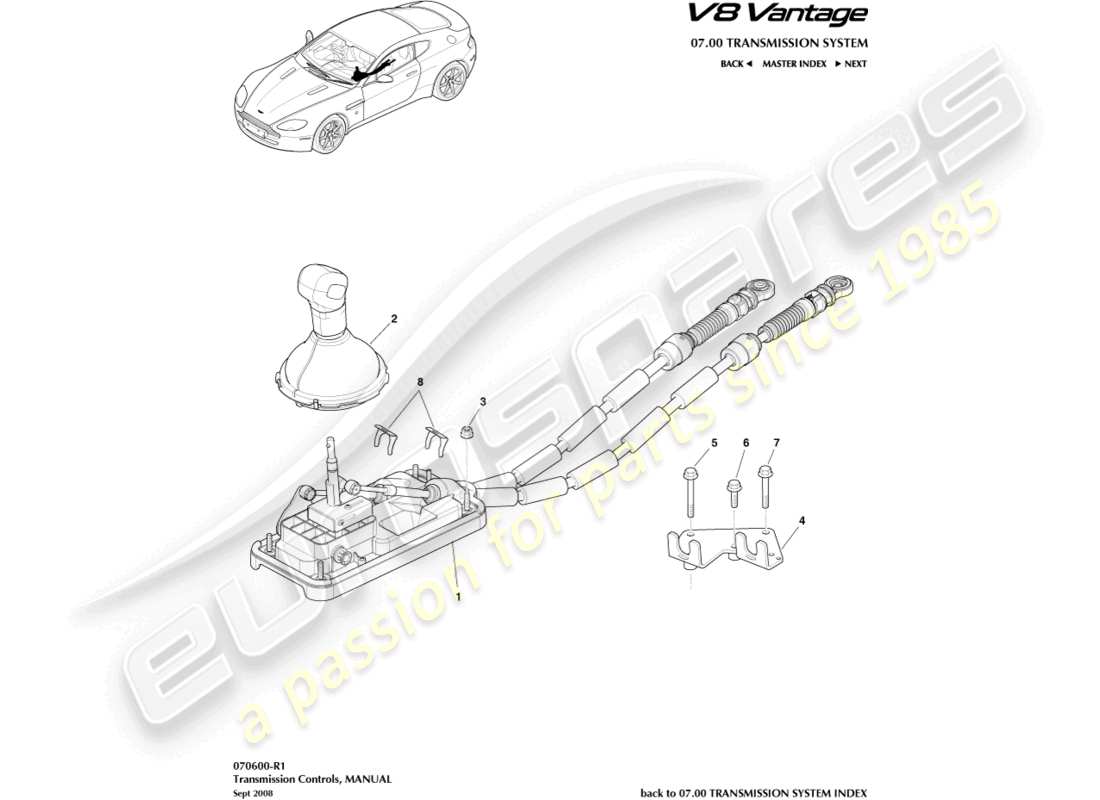 aston martin vantage gt8 (2017) gear lever assembly, manual part diagram