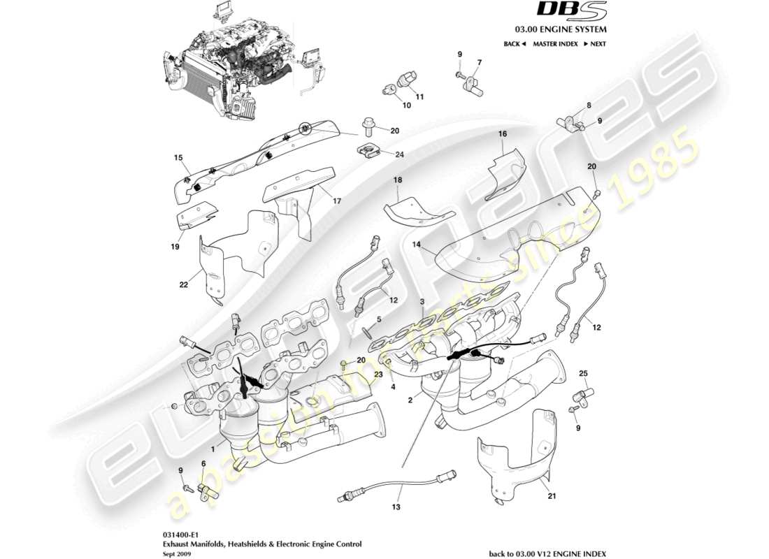 aston martin dbs (2013) exhaust manifolds part diagram