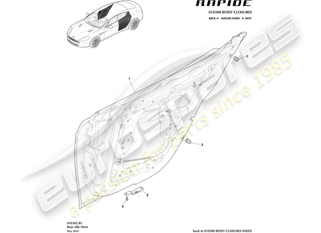 aston martin rapide (2010) rear door assembly parts diagram