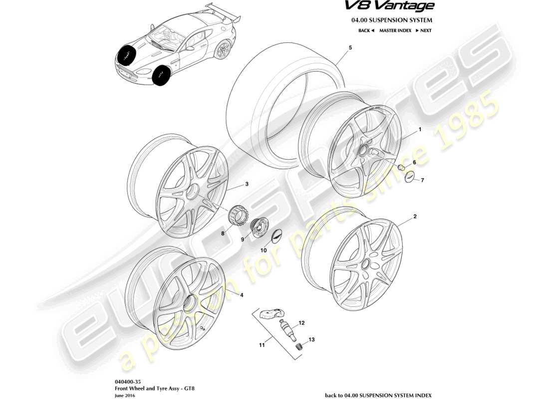 aston martin vantage gt8 (2017) front wheels & tyres, gt8 part diagram