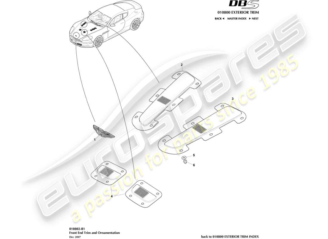 aston martin dbs (2013) front end trim part diagram