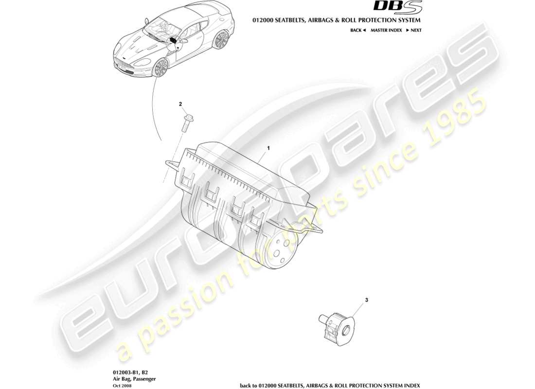aston martin dbs (2013) passenger airbag part diagram