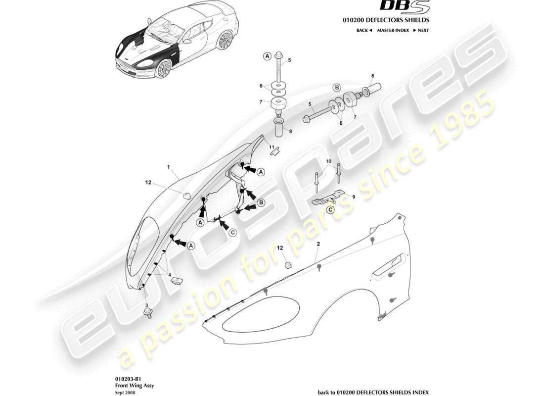aston martin dbs (2013) front wing assembly part diagram