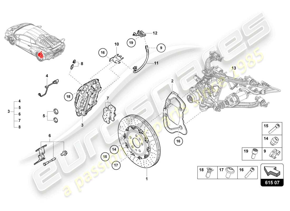 lamborghini sto (2024) ceramic brake disc rear part diagram