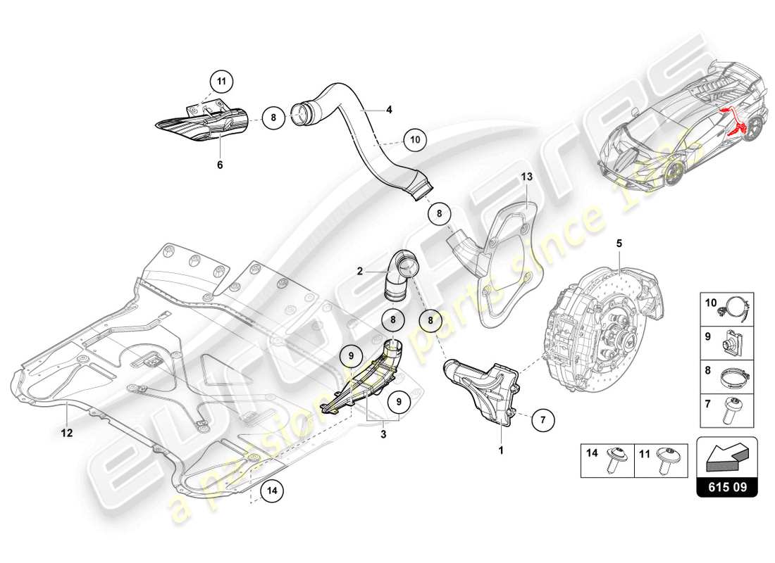 lamborghini sto (2021) air duct for brake cooling rear part diagram