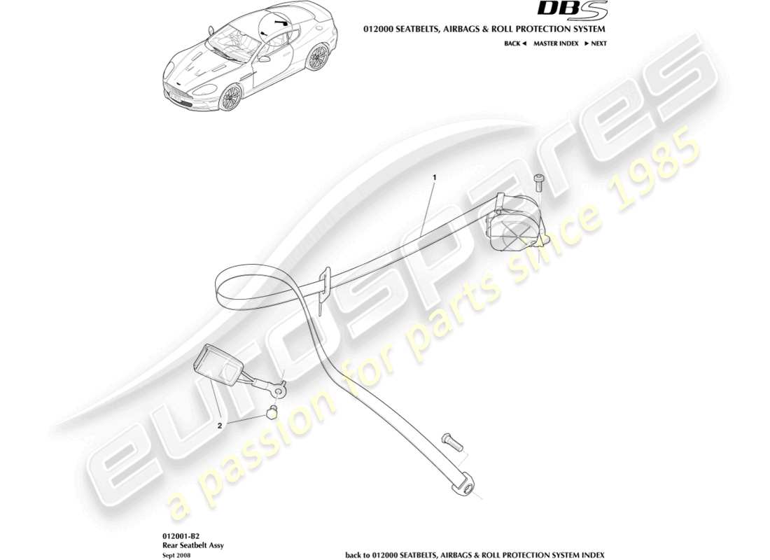 aston martin dbs (2013) rear seat belts part diagram