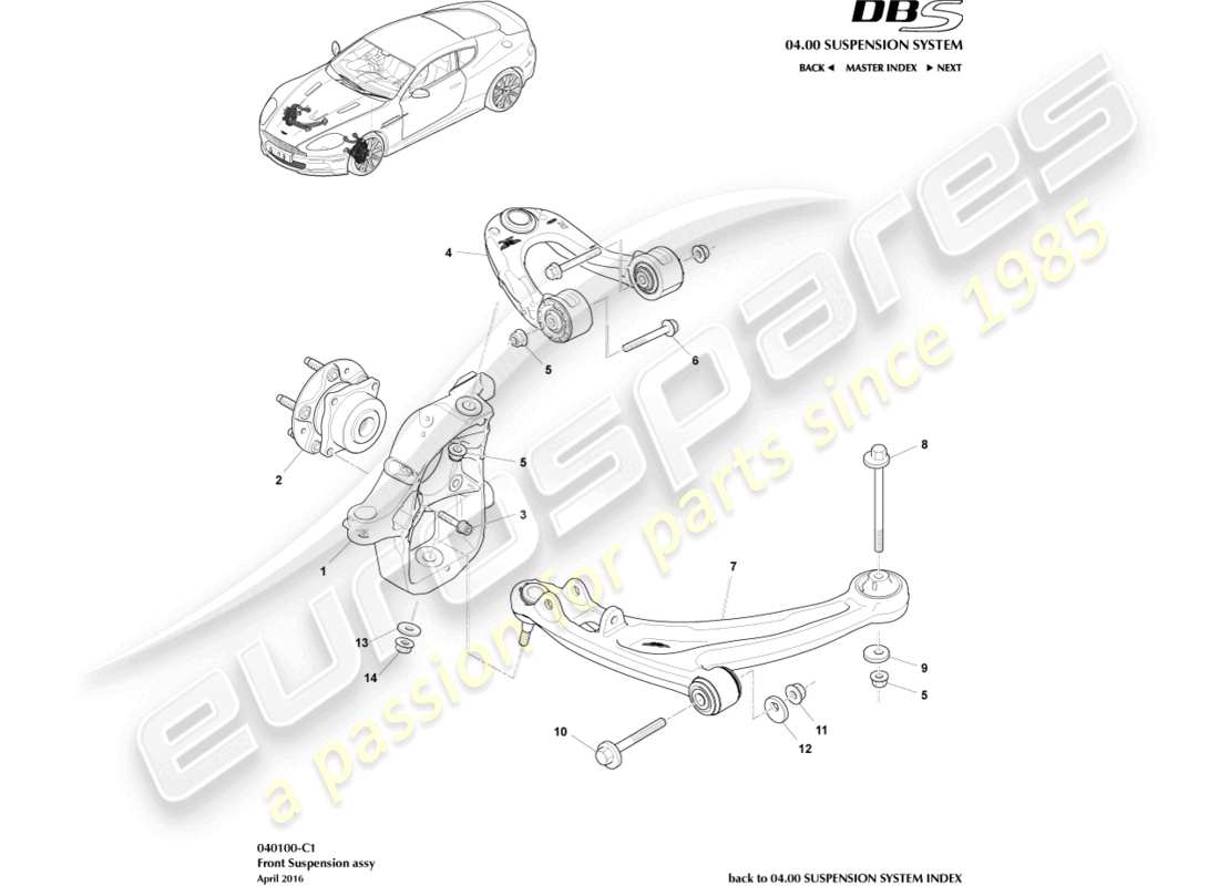 aston martin dbs (2013) front suspension assembly part diagram