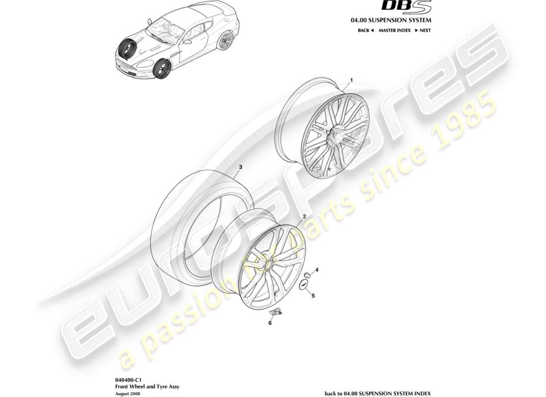 aston martin dbs (2013) front wheels & tyres part diagram