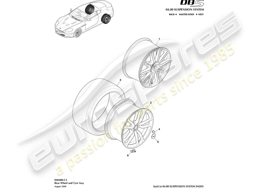 aston martin dbs (2013) rear wheels & tyres part diagram