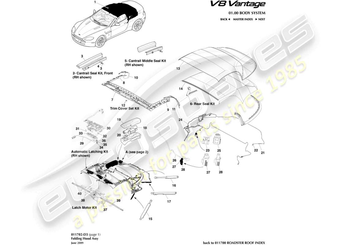 aston martin vantage gt8 (2017) roadster roof, page1 part diagram