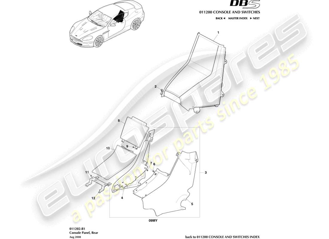 aston martin dbs (2013) rear console, coupe part diagram