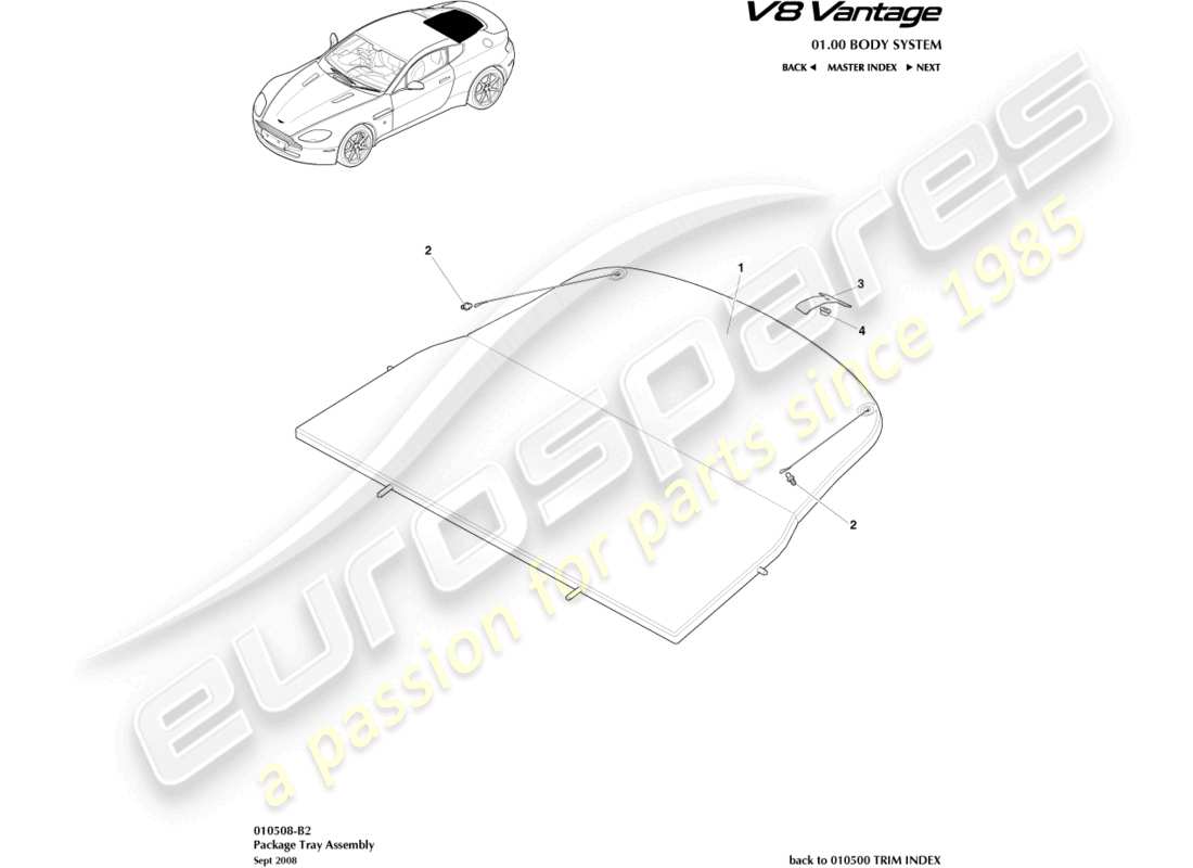 aston martin vantage gt8 (2017) package tray assembly part diagram