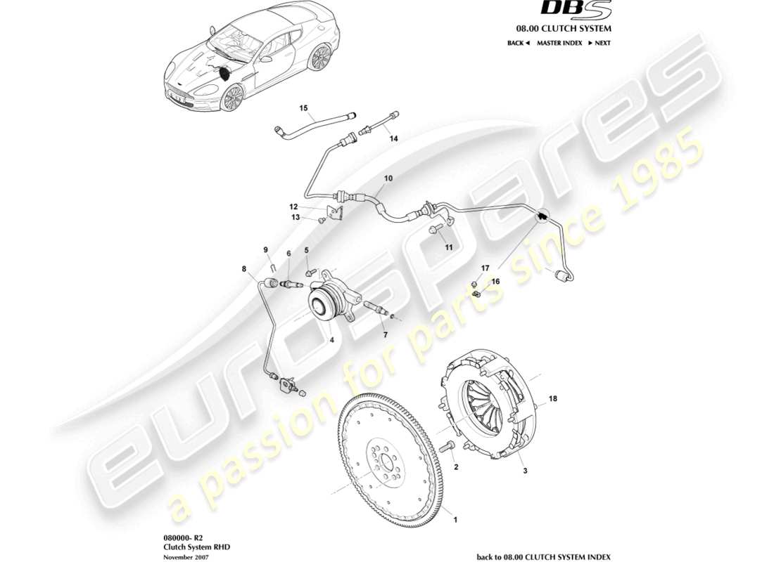 aston martin dbs (2013) clutch system, rhd part diagram