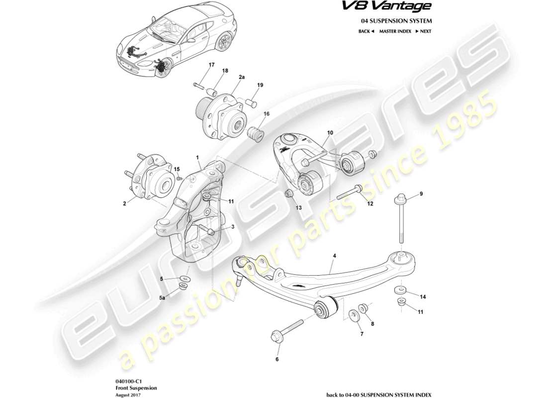 aston martin vantage gt8 (2017) front suspension assembly part diagram