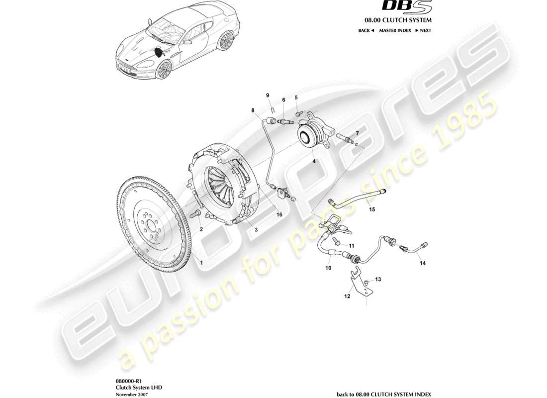 aston martin dbs (2013) clutch system, lhd part diagram