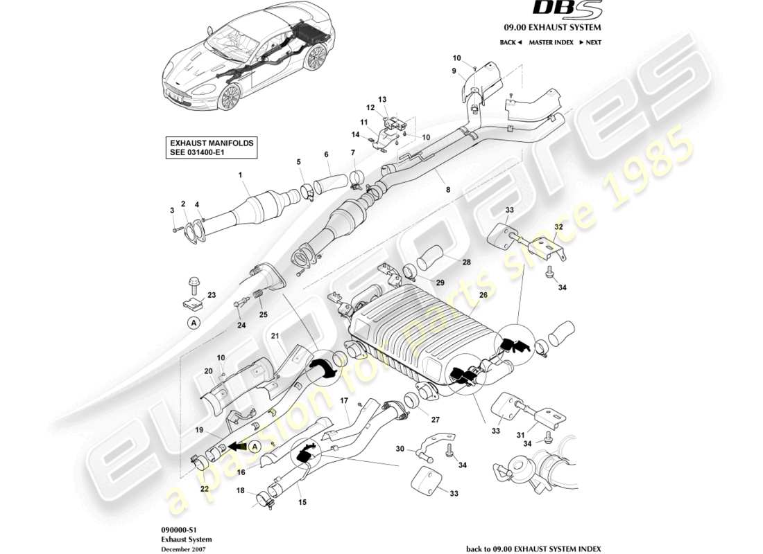 aston martin dbs (2013) exhaust system part diagram