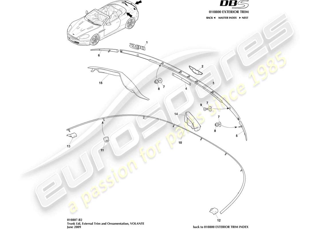 aston martin dbs (2013) trunk lid trim, volante part diagram