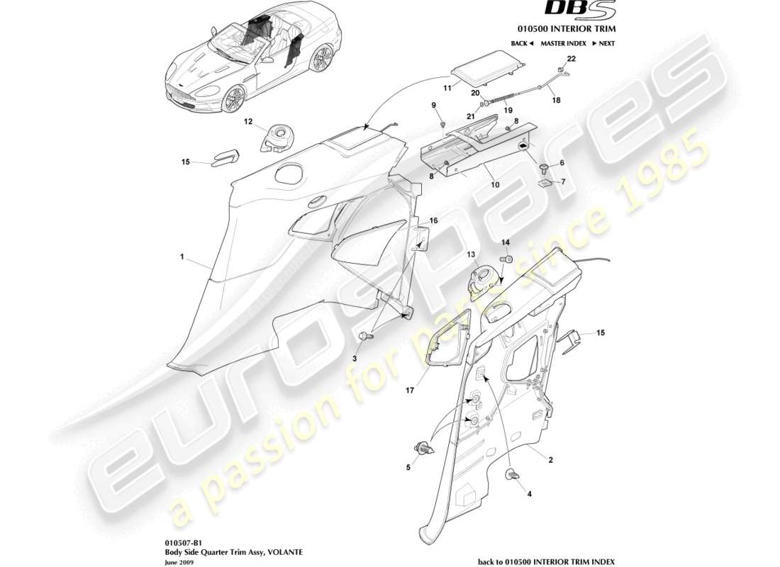 aston martin dbs (2013) body side quarter trim, volante part diagram