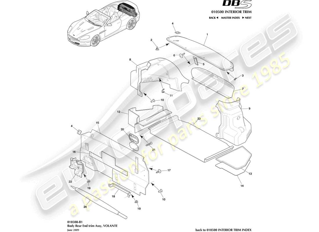 aston martin dbs (2013) rear end trim, volante part diagram