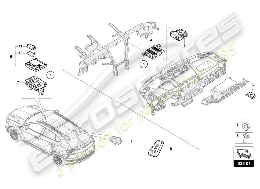 lamborghini urus s (2024) control unit for infor- mation electronics part diagram