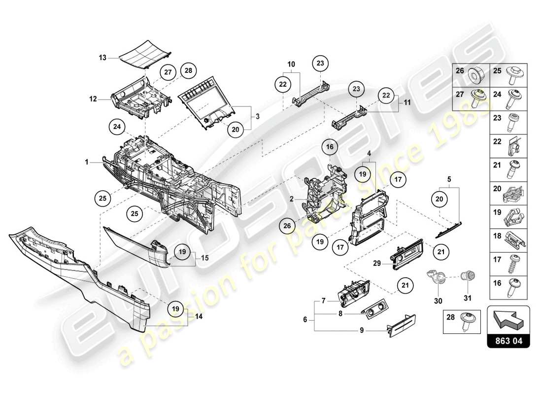 lamborghini urus s (2024) centre console lower part diagram