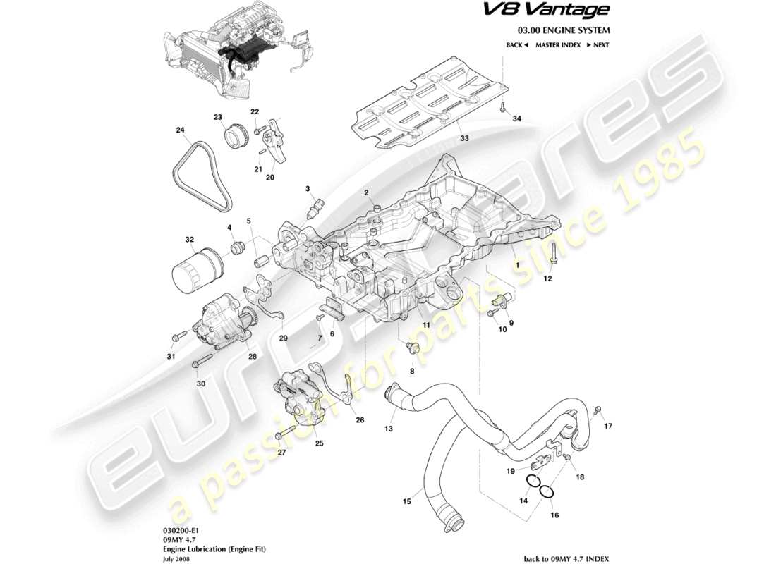 aston martin vantage gt8 (2017) engine lubrication, engine part diagram