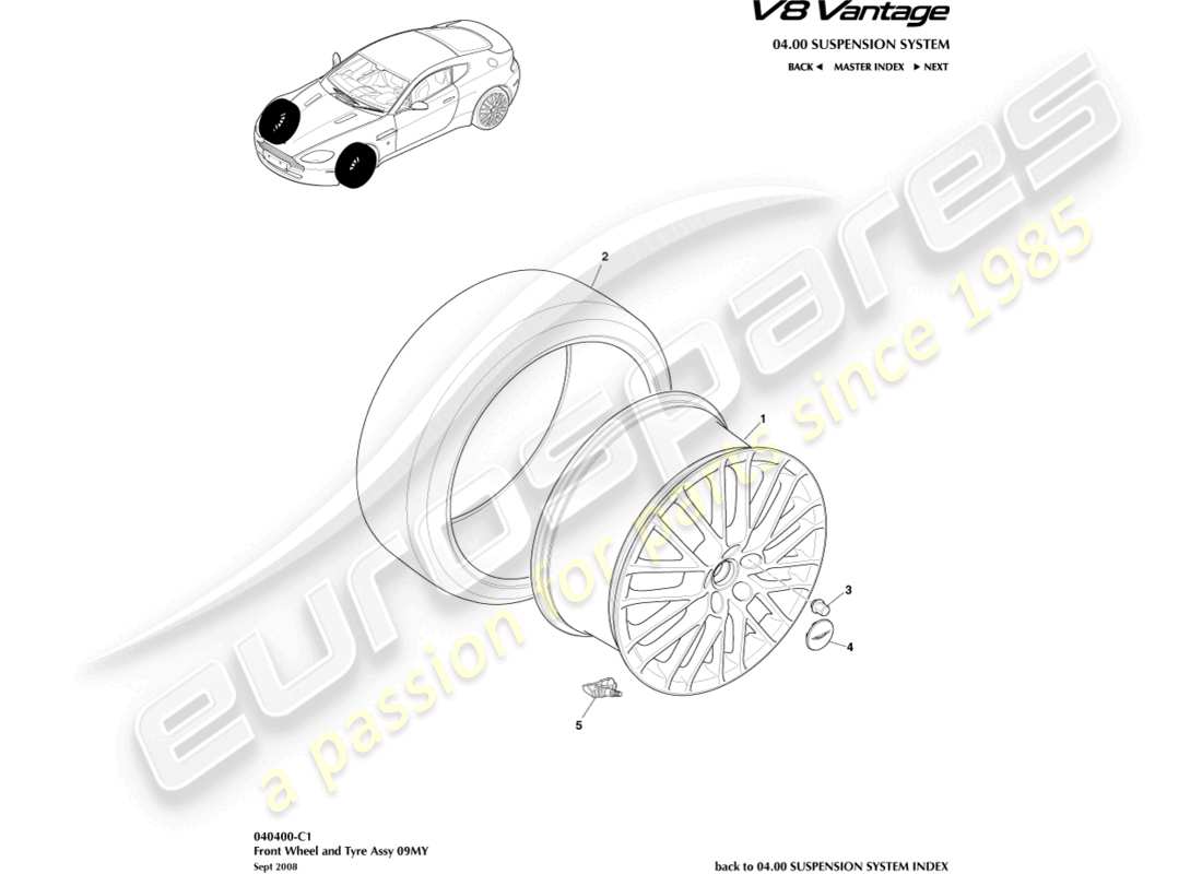 aston martin vantage gt8 (2017) front wheels & tyres, 09my to 12.25my part diagram