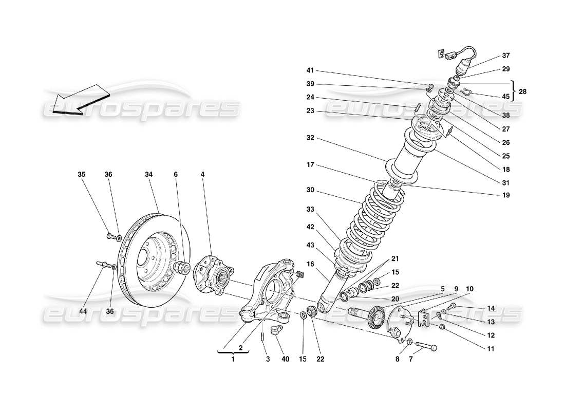 ferrari 456 m gt/m gta front suspension - shock absorber and brake disc part diagram