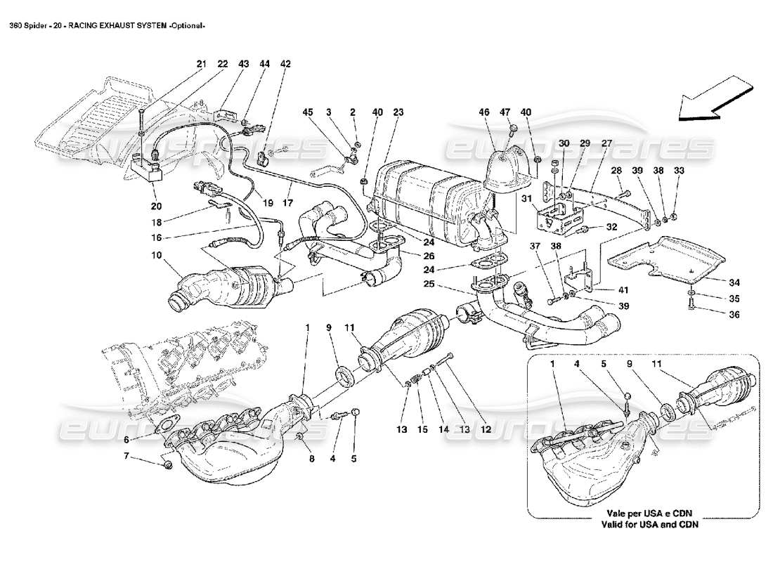 ferrari 360 spider racing exhaust system parts diagram