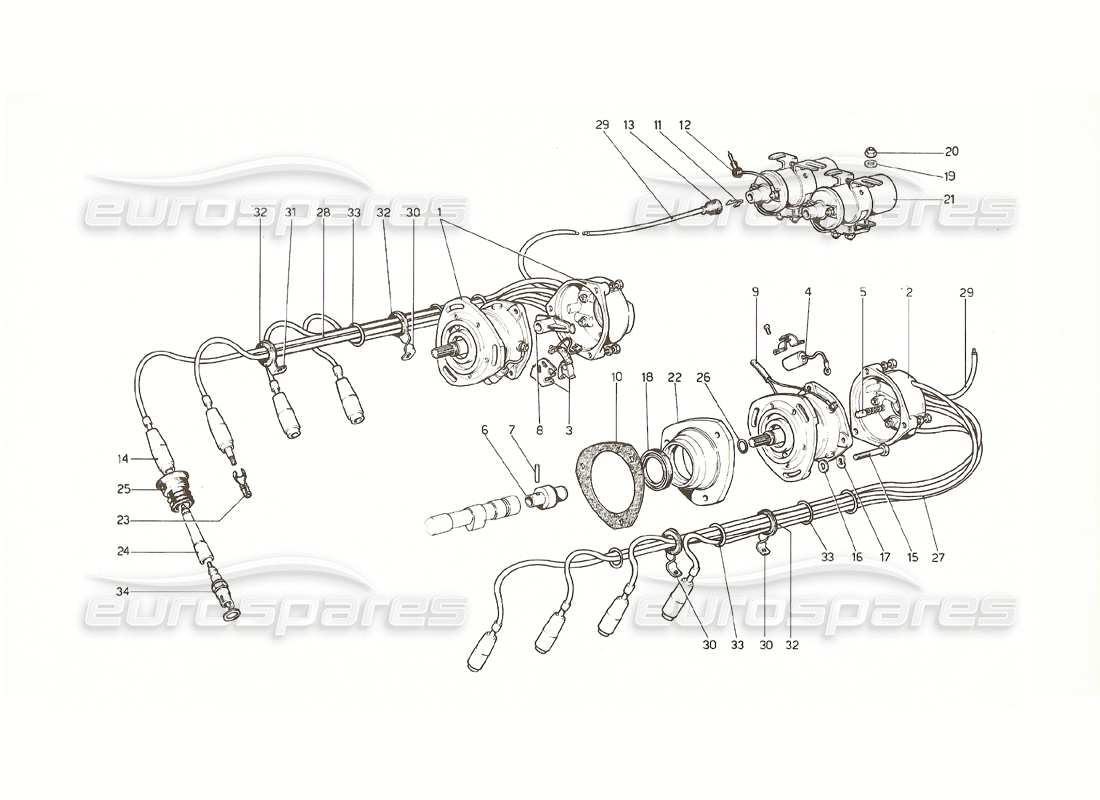 ferrari 308 gt4 dino (1976) engine ignition (us and australian versions 1976) part diagram