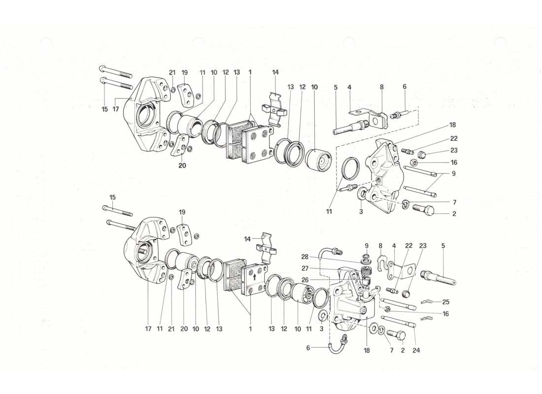 ferrari 208 gtb gts calipers for front and rear brakes part diagram