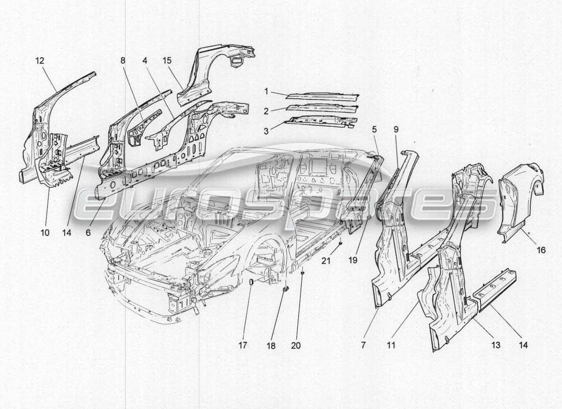 maserati grancabrio mc centenario bodywork and central outer trim panels part diagram