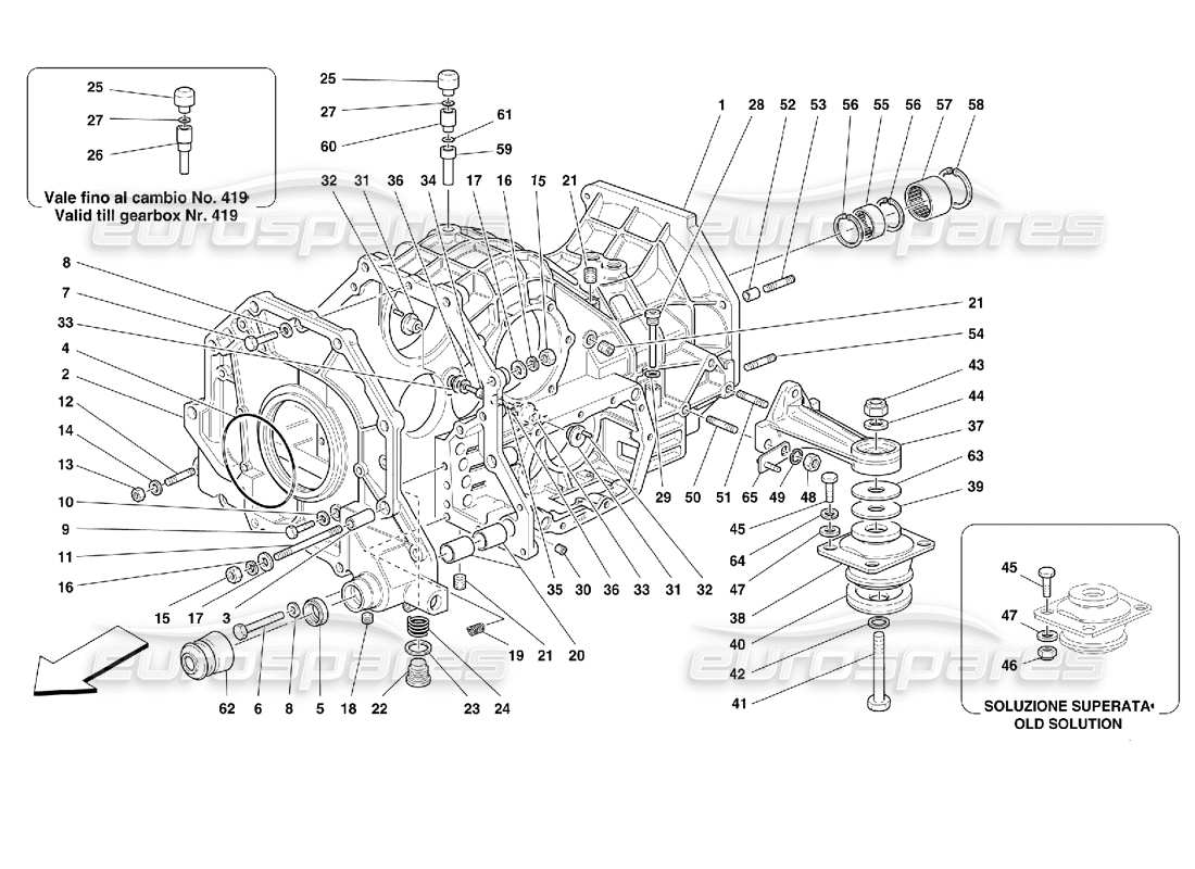 ferrari 355 (2.7 motronic) gearbox - differential housing and intermediate casing part diagram