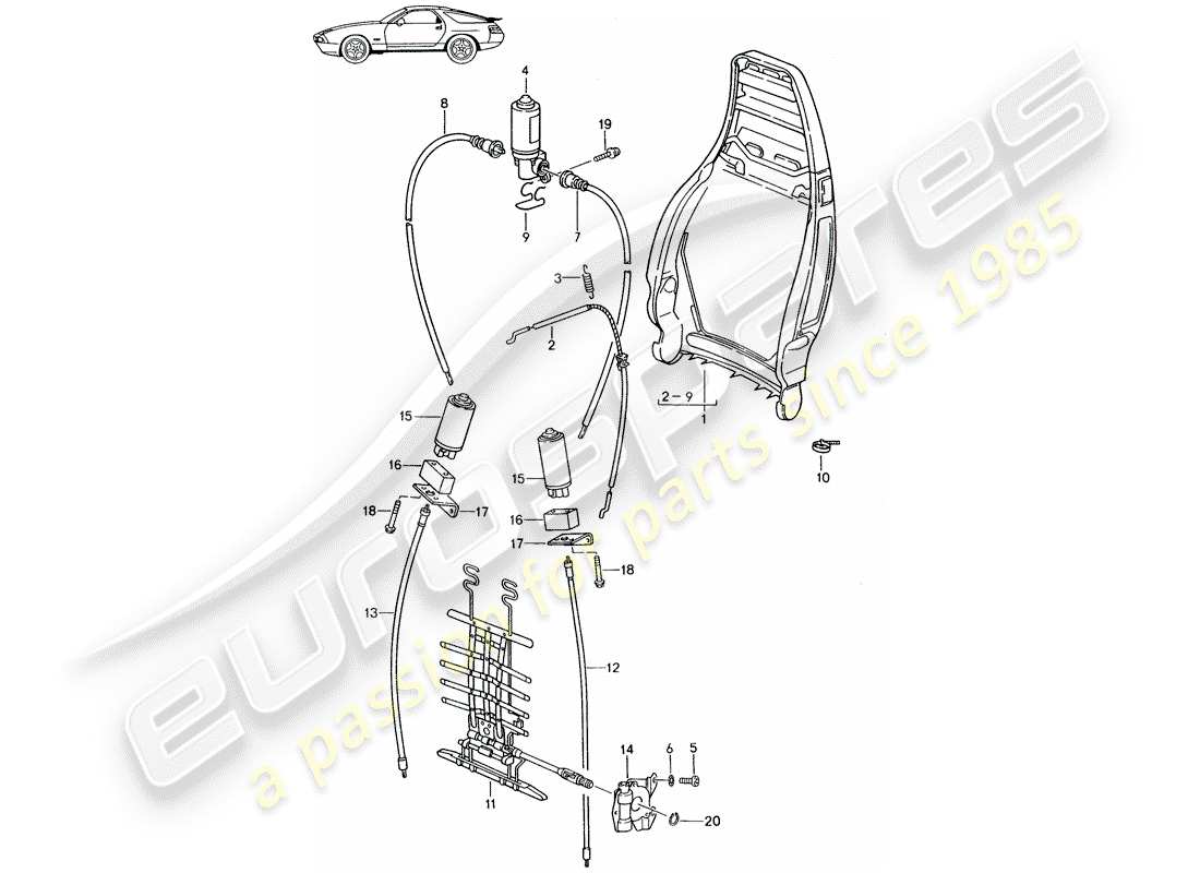 porsche seat 944/968/911/928 (1995) backrest frame - lumbar support - d - mj 1987>> part diagram