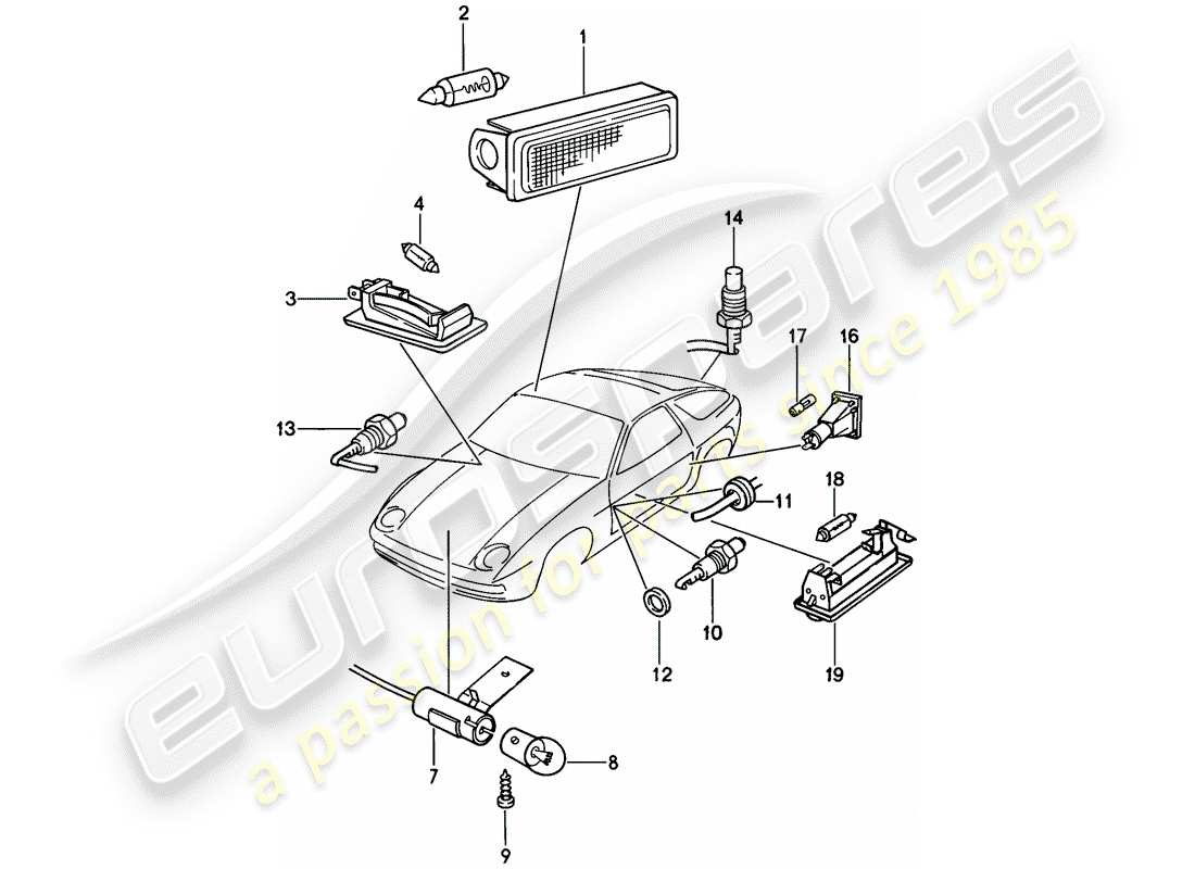 porsche 928 (1980) interior lights part diagram