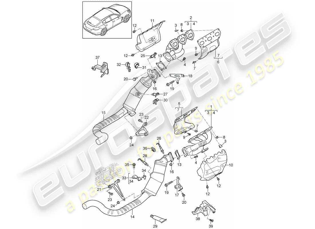 porsche panamera 970 (2010) exhaust system part diagram