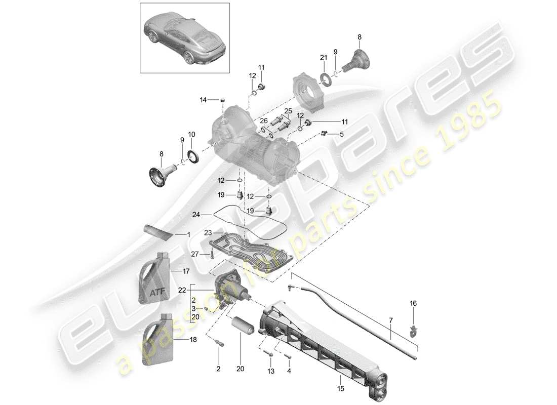 porsche 991 t/gt2rs front axle differential part diagram