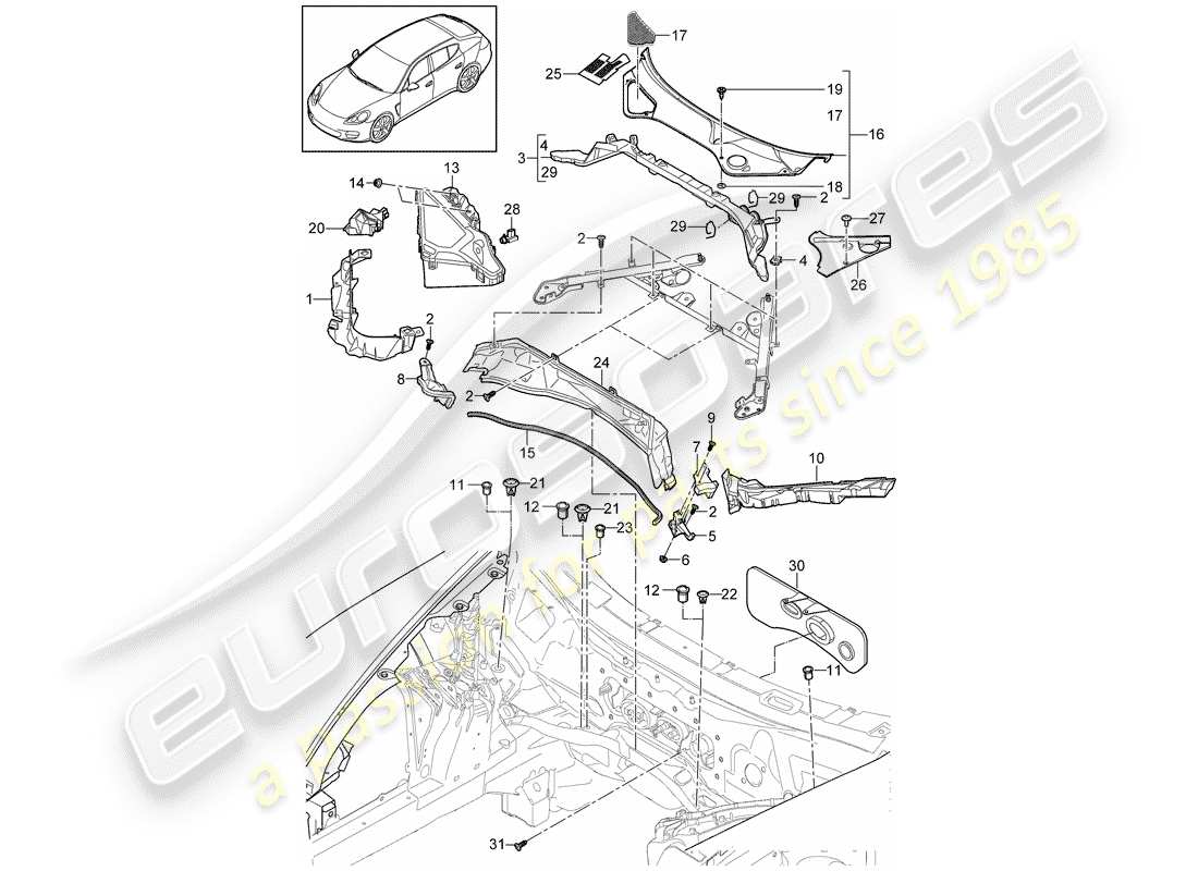 porsche panamera 970 (2012) water box part diagram