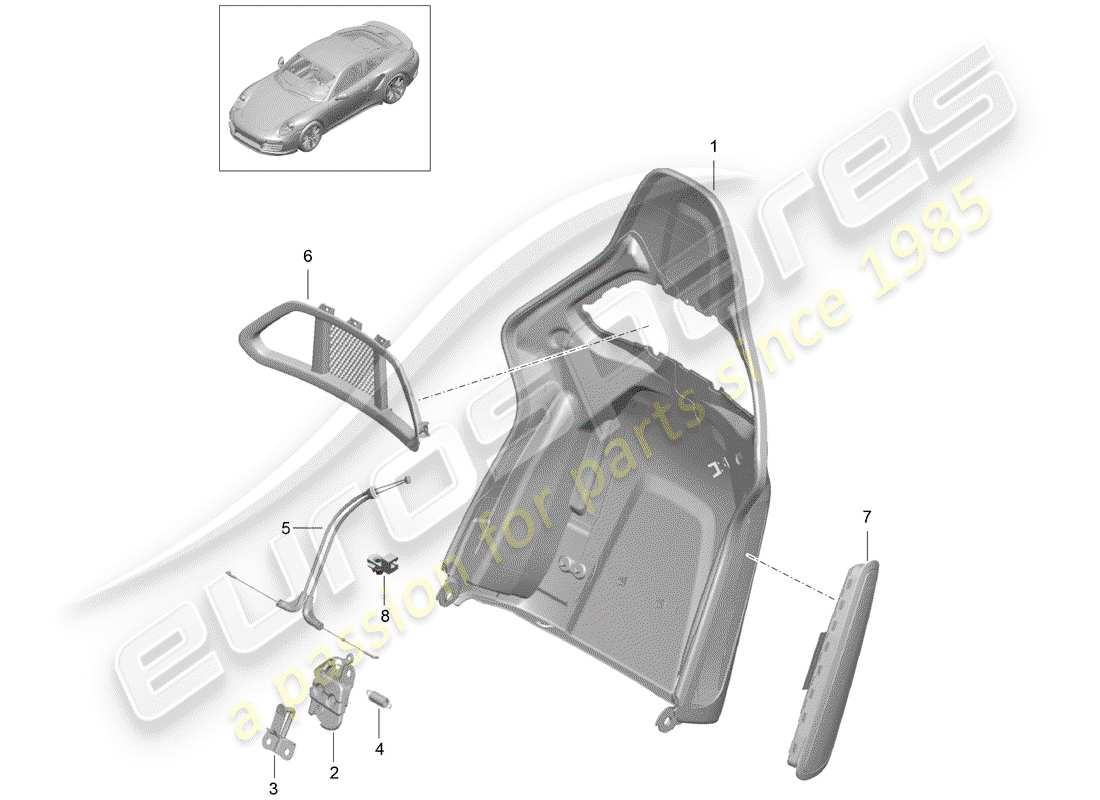 porsche 991 t/gt2rs backrest shell part diagram