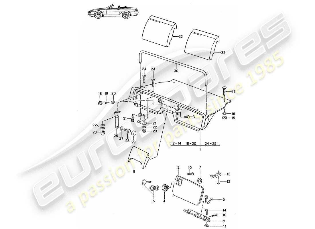 porsche seat 944/968/911/928 (1995) rear luggage dump - complete - d - mj 1992>> - mj 1993 part diagram