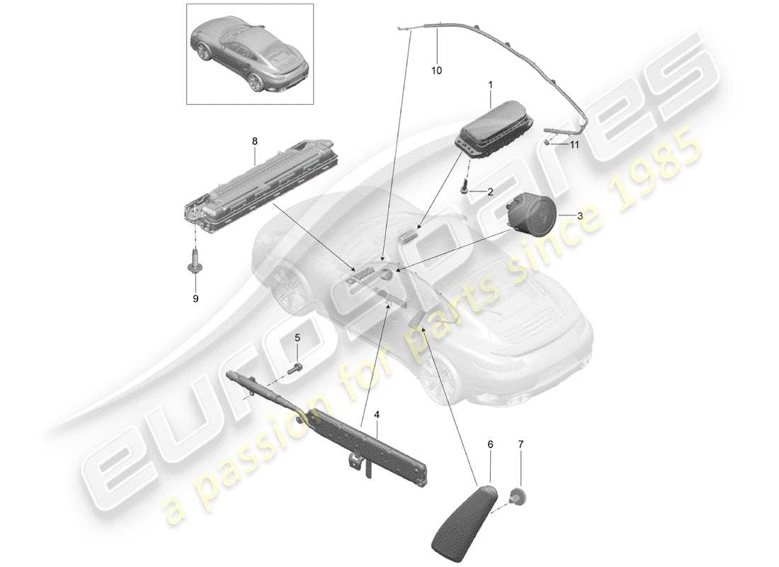 porsche 991 t/gt2rs airbag part diagram