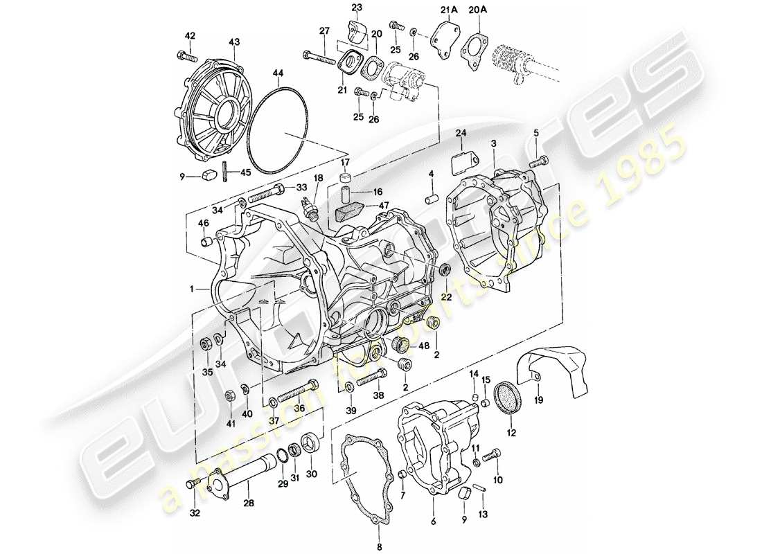 porsche 924 (1983) replacement transmission - transmission case - manual gearbox - vq vr uv md - me mf mb mx - 4q 5q 6q - d - mj 1981>> part diagram