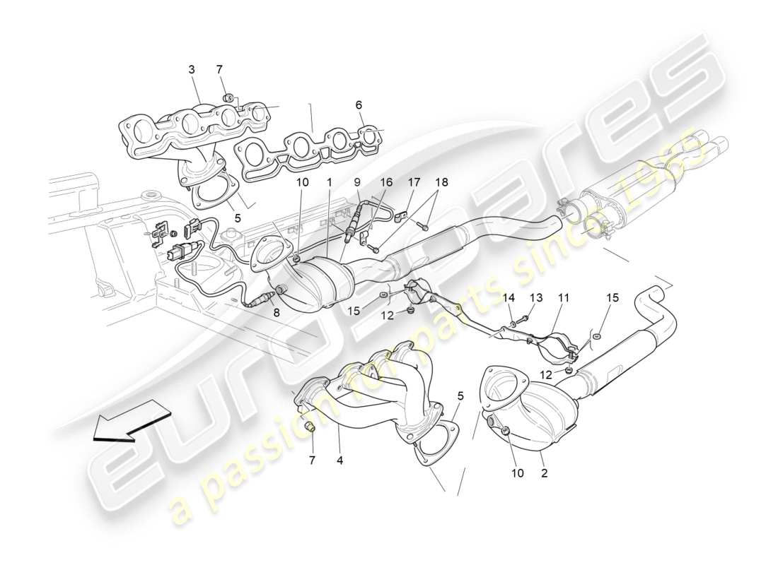 maserati granturismo s (2018) pre-catalytic converters and catalytic converters part diagram