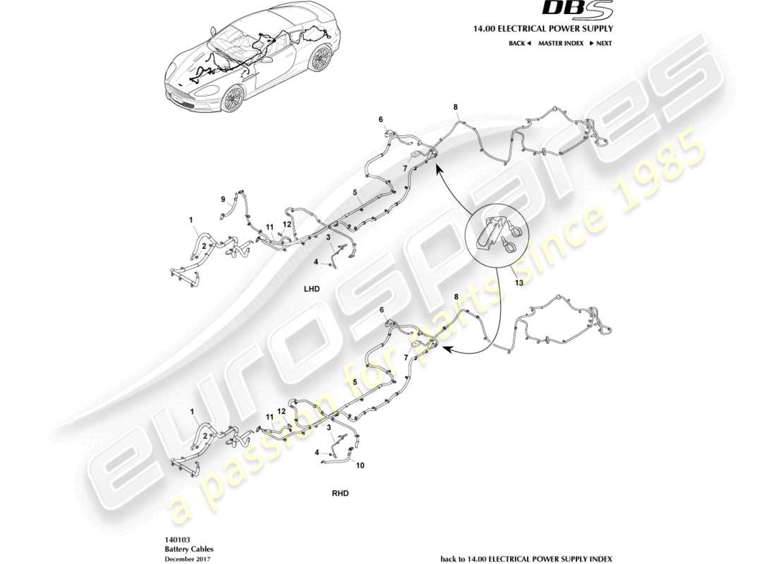 aston martin dbs (2013) battery cables part diagram
