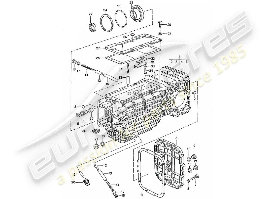 porsche 928 (1988) manual gearbox - replacement transmission - transmission case part diagram