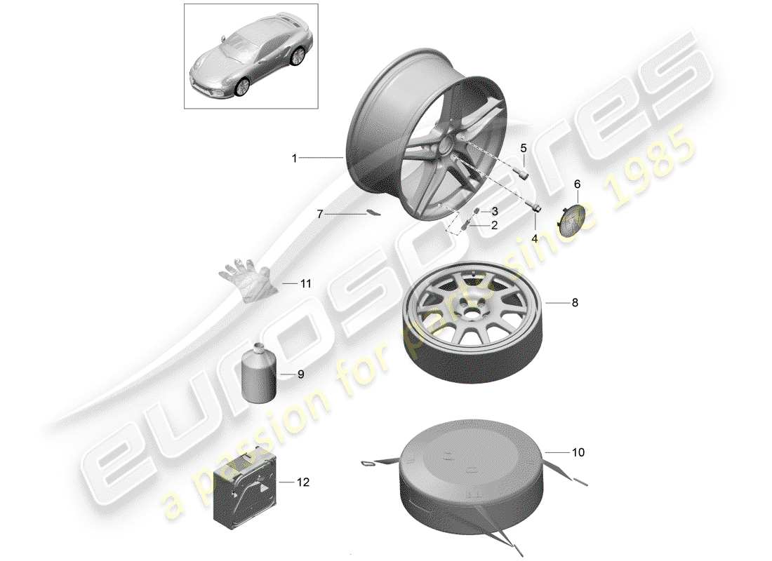 porsche 991 t/gt2rs alloy wheel part diagram
