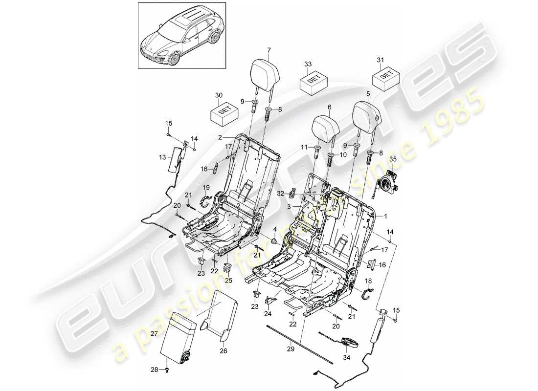 porsche cayenne e2 (2011) headrest part diagram