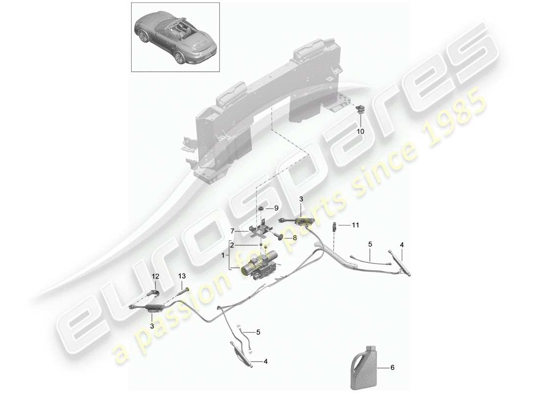 porsche 991 t/gt2rs convertible roof part diagram