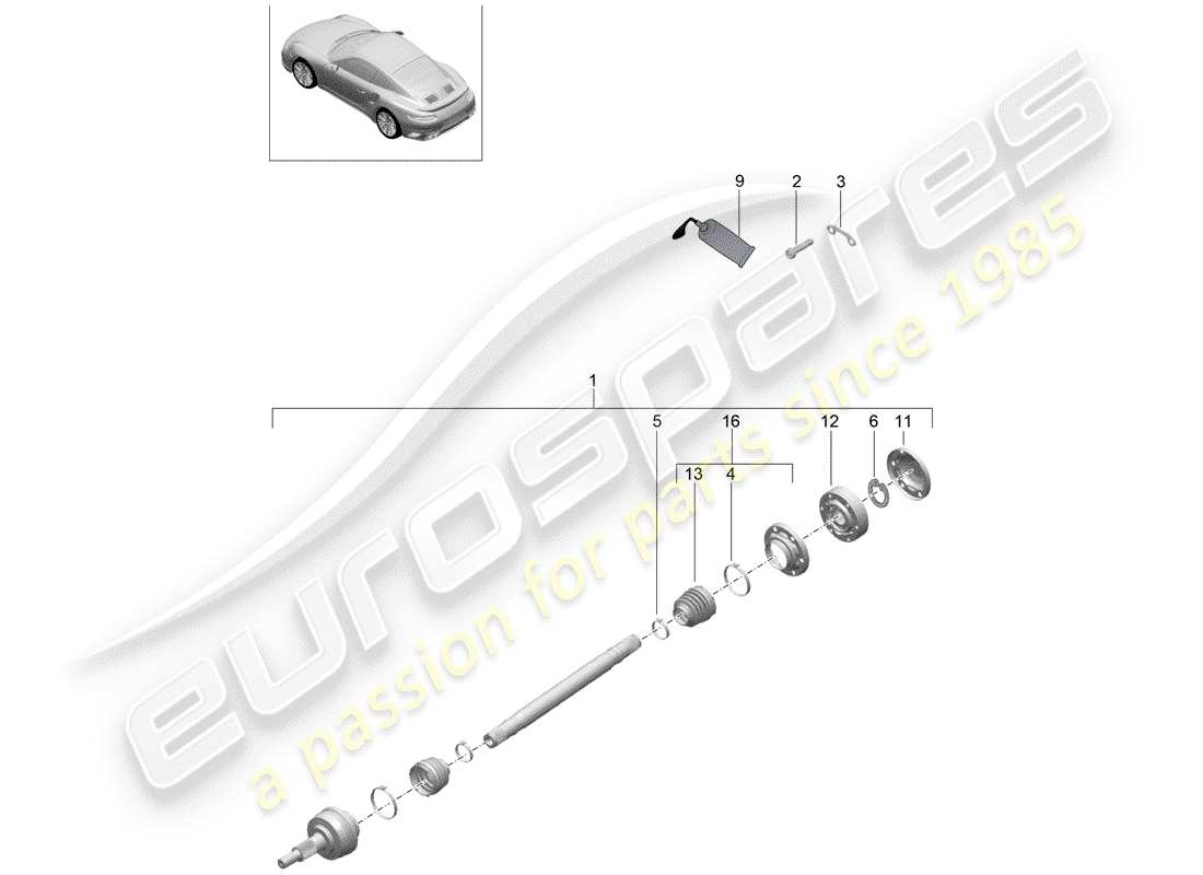 porsche 991 turbo (2016) drive shaft part diagram